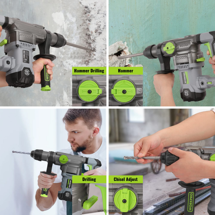 WORKPRO12,5-ampérová 1-1/4 palcová prémiová rotačná príklepová vŕtačka sds-plus, verzia so sieťovým napätím B2HZ179 nástroj
