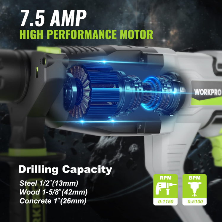 WORKPRO7,5 A 1-1/4 palcové prémiové vŕtacie kladivo sds-plus, ľahká verzia so šnúrou B2HZ178 nástroj