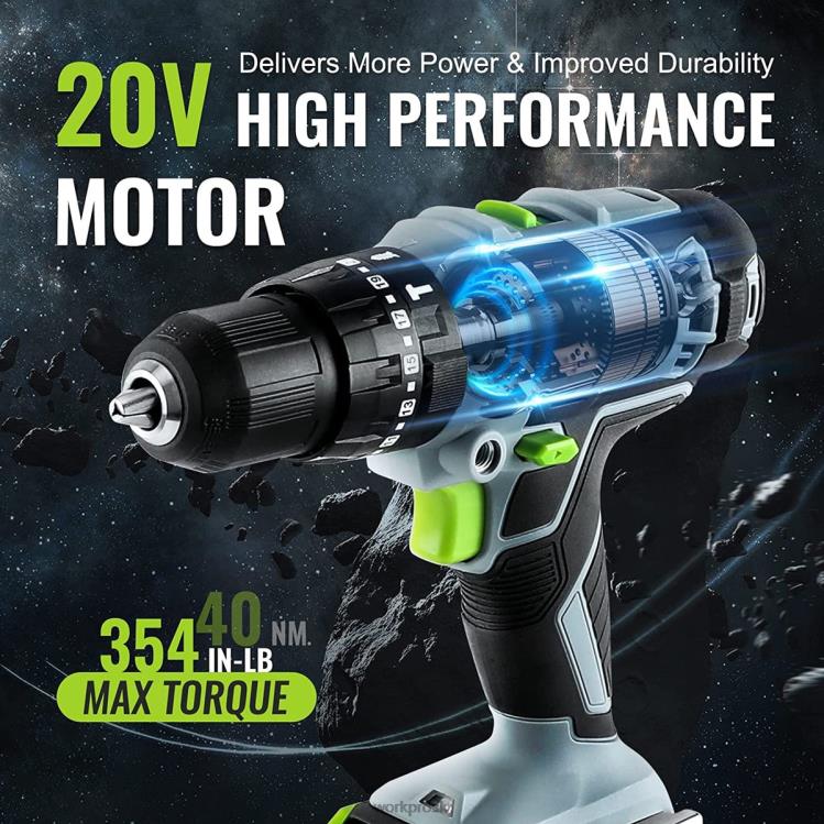 WORKPROSúprava akumulátorového skrutkovača 20 V max, elektrická príklepová vŕtačka so 102 kusmi príslušenstva, 2 x 2,0ah lítium-iónové batérie s rýchlonabíjačkou B2HZ170 nástroj