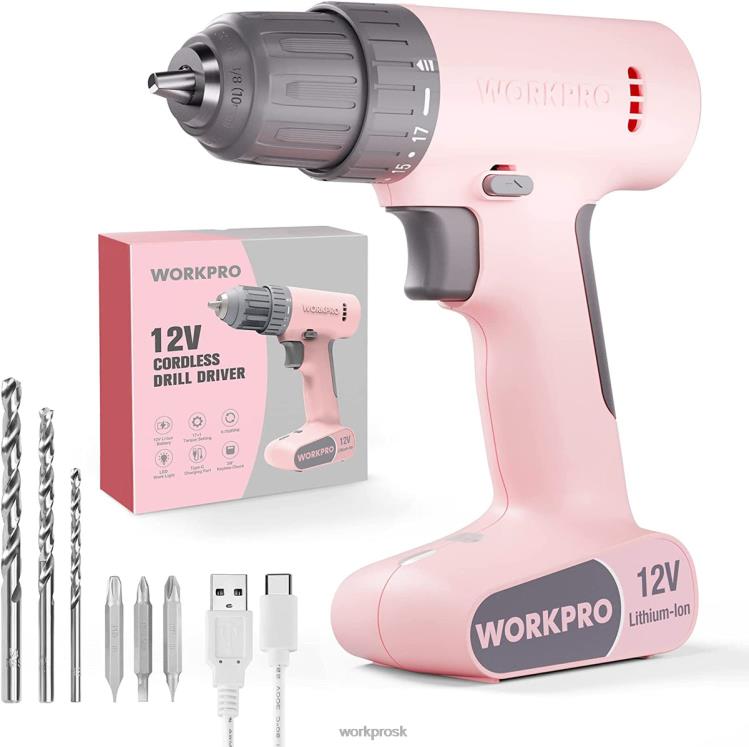 WORKPROSúprava akumulátorového vŕtacieho skrutkovača 12 V so 6 bitmi, rýchloupínacie skľučovadlo 3/8 palcov, variabilné otáčky, nastavenie 18 touque B2HZ175 nástroj
