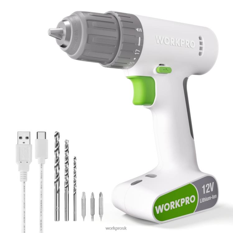 WORKPROSúprava akumulátorového vŕtacieho skrutkovača 12 V so 6 bitmi, rýchloupínacie skľučovadlo 3/8 palcov, variabilné otáčky, nastavenie 18 touque B2HZ175 nástroj