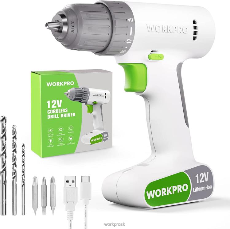 WORKPROSúprava akumulátorového vŕtacieho skrutkovača 12 V so 6 bitmi, rýchloupínacie skľučovadlo 3/8 palcov, variabilné otáčky, nastavenie 18 touque B2HZ175 nástroj