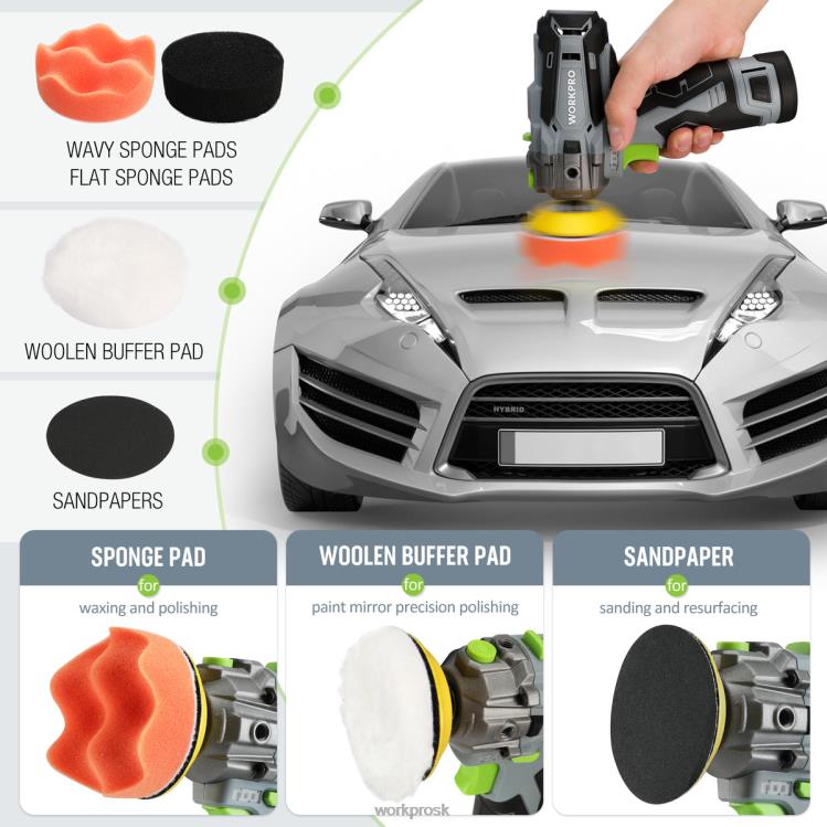 WORKPRO12V akumulátorová leštička, súprava miniatúrneho nárazníka a brúsky s 2 lítium-iónovými batériami B2HZ229 nástroj