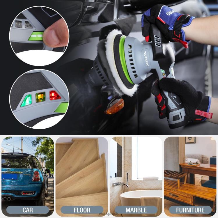 WORKPRO6-palcová dvojčinná akumulátorová leštička do auta s 2 ks 12V nabíjateľnej batérie B2HZ238 nástroj