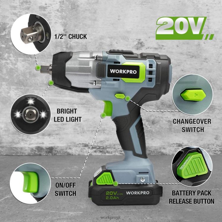 WORKPRO20V akumulátorový rázový uťahovák s rýchlonabíjacou sponou na opasok pre jednoduché prenášanie B2HZ187 nástroj