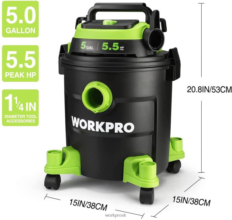 WORKPRODielenský vysávač s objemom 5 galónov, vysávač s výkonom 5,5 konských síl s hepa filtrom, hadicou a príslušenstvom B2HZ214 nástroj