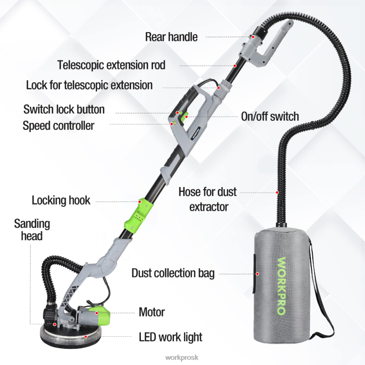 WORKPRO720W elektrická brúska na sadrokartón s vákuom B2HZ228 nástroj