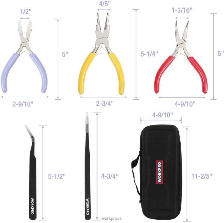WORKPRO5 ks klieští na šperky, nástroje na šperky obsahujú kliešte s drôtenou slučkou 6 v 1, nylonové kliešte na nos, kliešte na zahnutý nos, špicaté pinzety, zakrivené pinzety B2HZ75 nástroj
