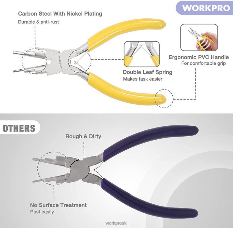 WORKPRO5 ks klieští na šperky, nástroje na šperky obsahujú kliešte s drôtenou slučkou 6 v 1, nylonové kliešte na nos, kliešte na zahnutý nos, špicaté pinzety, zakrivené pinzety B2HZ75 nástroj