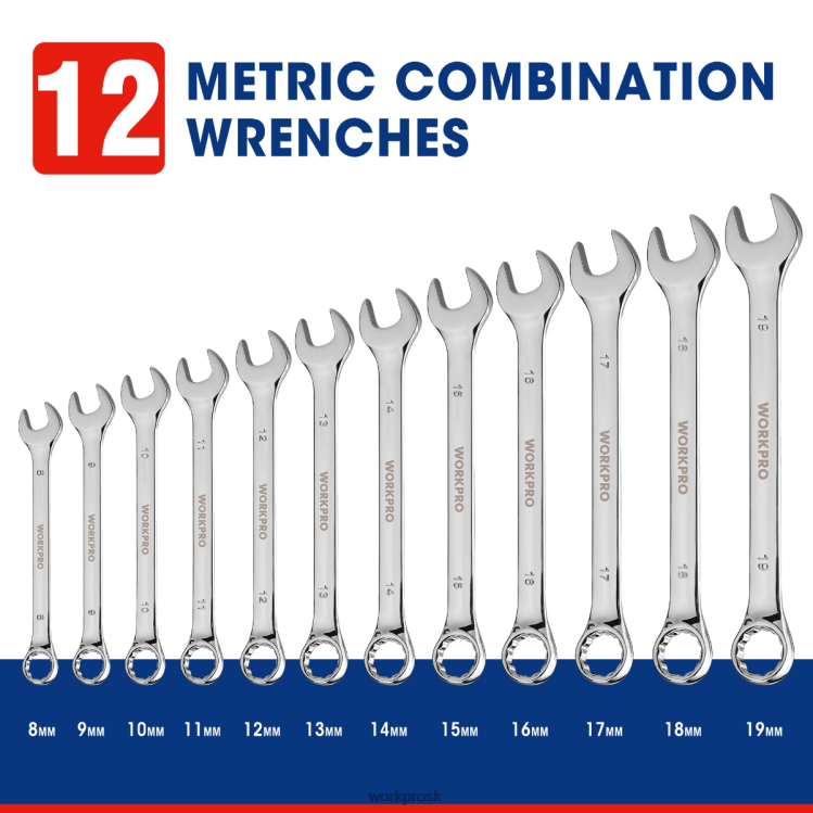 WORKPRO12 ks metrických 8-19 mm, prémiová sada okombinovaných kľúčov cr-v B2HZ95 nástroj