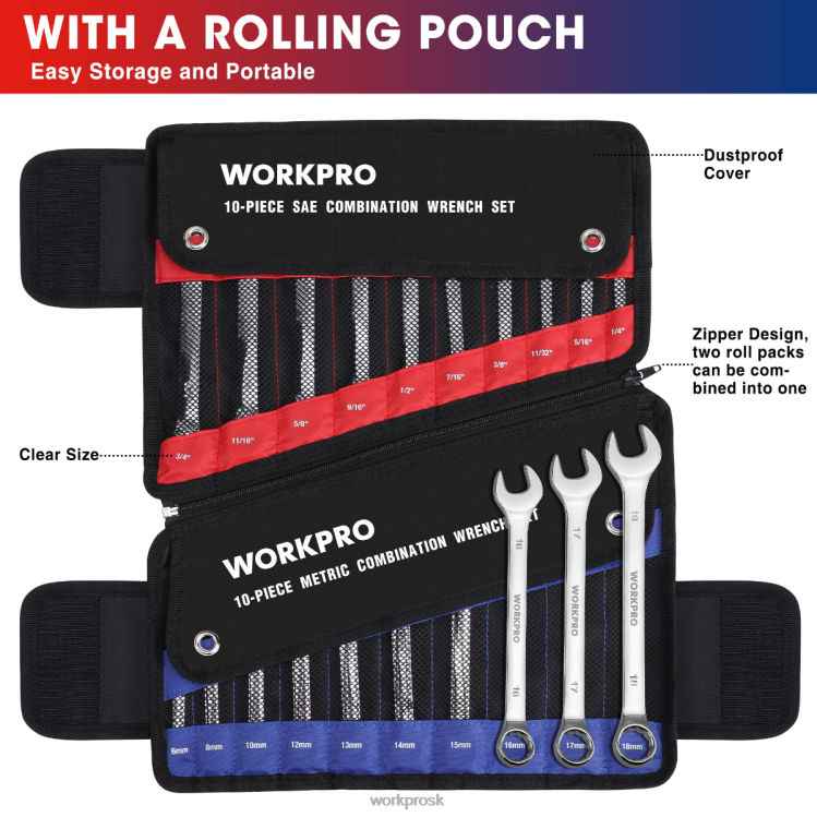 WORKPRO20 ks metrických & sae kombinácia cr-v 12-bodových kľúčov B2HZ93 nástroj