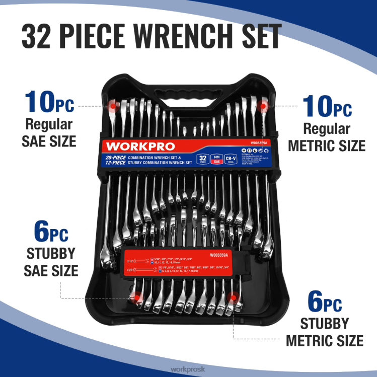 WORKPRO32 ks sae & metric kombinácia 12-dielna sada bežných a úzkych kľúčov B2HZ92 nástroj