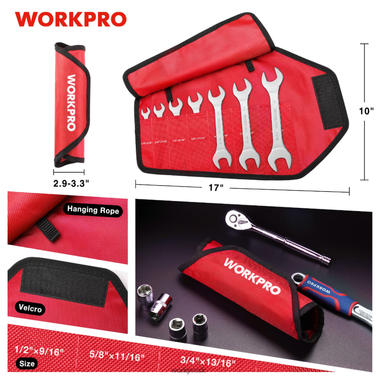 WORKPRO7-dielna súprava metrických supertenkých kľúčov s rolovacím organizérom B2HZ96 nástroj