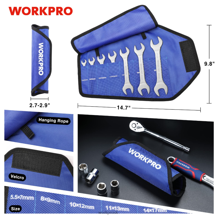 WORKPRO7-dielna súprava metrických supertenkých kľúčov s rolovacím organizérom B2HZ96 nástroj