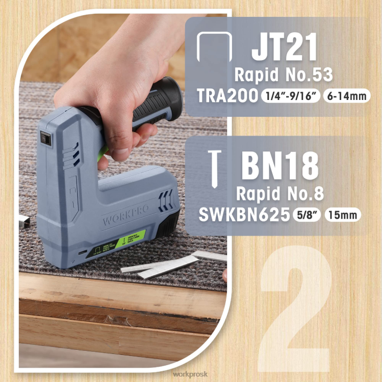 WORKPRO3,6 V 2,0 Ah batéria napájaná elektrická bezdrôtová zošívačka a nastreľovacia pištoľ 2 v 1 B2HZ265 nástroj