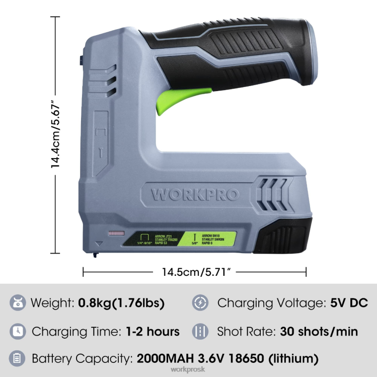 WORKPRO3,6 V 2,0 Ah batéria napájaná elektrická bezdrôtová zošívačka a nastreľovacia pištoľ 2 v 1 B2HZ265 nástroj