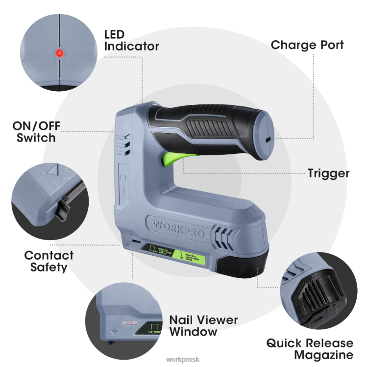 WORKPRO3,6 V 2,0 Ah batéria napájaná elektrická bezdrôtová zošívačka a nastreľovacia pištoľ 2 v 1 B2HZ265 nástroj