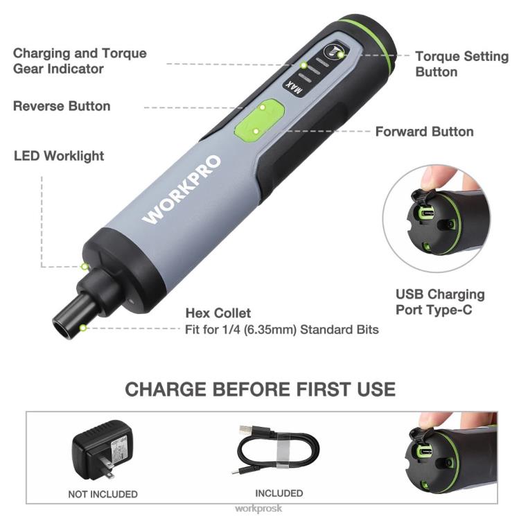 WORKPRO4V elektrický skrutkovač, sada nabíjacích akumulátorových skrutkovačov s LED svetlom B2HZ232 nástroj