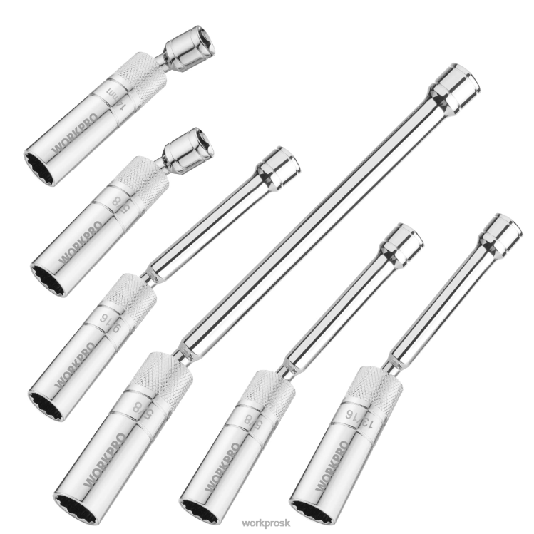 WORKPRO6 ks-9/16-palcové, 5/8-palcové, 13/16-palcové, 14 mm tenké nástenné zásuvky s 4, 6, 11-palcovými predlžovacími nástavcami súprava magnetických otočných nástenných sviečok B2HZ139 nástroj
