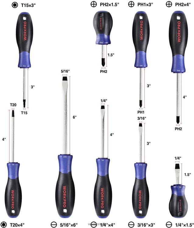 WORKPROsada magnetických skrutkovačov, 16 ks torx drážkových krížových skrutkovačov s magnetizérom B2HZ98 nástroj