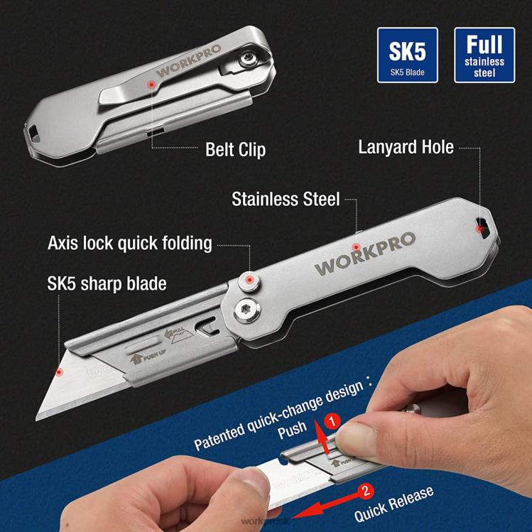 WORKPRO3 ks súpravy skladacích úžitkových nožov s rýchlovýmennými čepeľami B2HZ43 nástroj