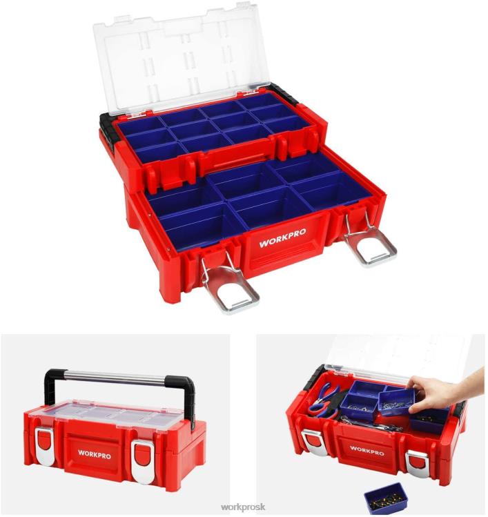 WORKPRO17-palcový plastový box na náradie, úložný box s uzamykacím vekom a rukoväťou z nehrdzavejúcej ocele B2HZ25 skladovanie