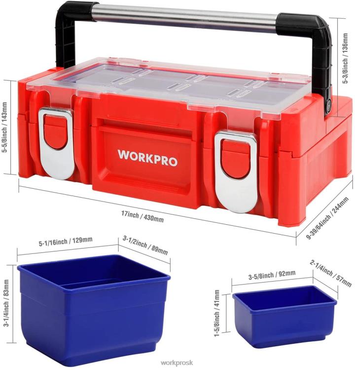 WORKPRO17-palcový plastový box na náradie, úložný box s uzamykacím vekom a rukoväťou z nehrdzavejúcej ocele B2HZ25 skladovanie