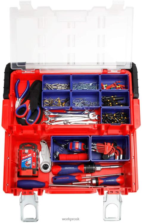 WORKPRO17-palcový plastový box na náradie, úložný box s uzamykacím vekom a rukoväťou z nehrdzavejúcej ocele B2HZ25 skladovanie