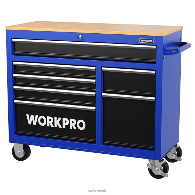 WORKPRO42-palcová 7-zásuvková rolovacia truhlica na náradie s drevenou doskou, vybavená kolieskami, rukoväťou, vložkou zásuvky a uzamykacím systémom, nosnosť 1000 libier B2HZ26 skladovanie