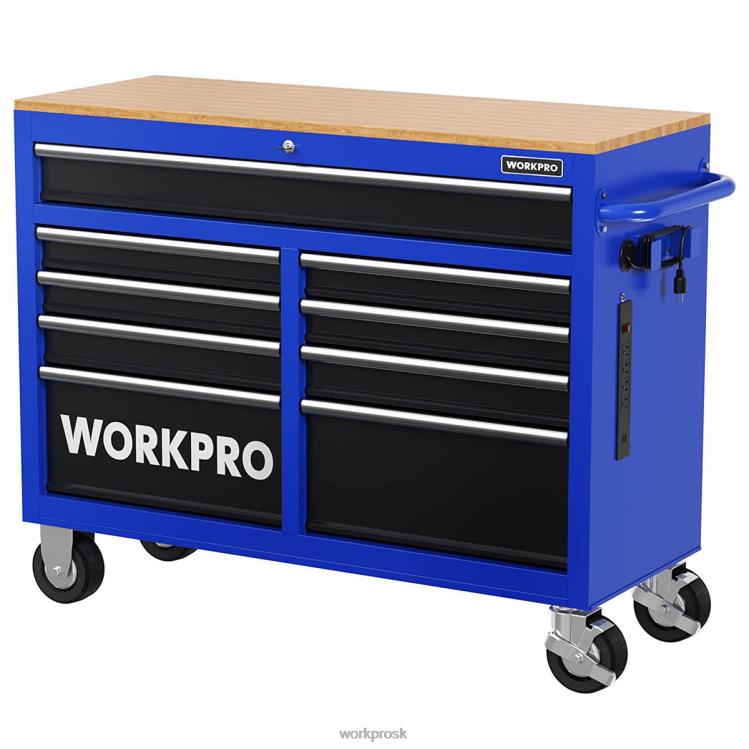 WORKPRO46-palcová 9-zásuvková rolovacia truhlica na náradie s drevenou doskou, vybavená kolieskami, rukoväťou, vložkou zásuvky a uzamykacím systémom, nosnosť 1200 libier B2HZ15 skladovanie