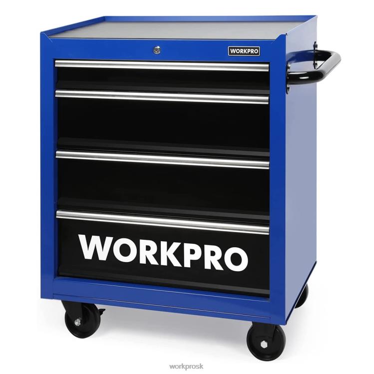 WORKPROKomoda na náradie so 4 zásuvkami, 26-palcová rolovacia kovová skriňa na uloženie náradia s kolieskami, uzamykací systém, vložka do zásuvky, nosnosť 450 libier B2HZ17 skladovanie