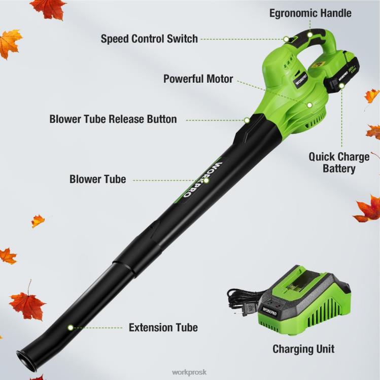 WORKPRO20V ľahký mini akumulátorový fúkač lístia s batériou a nabíjačkou, 2-rýchlostné ovládanie B2HZ303 nástroj