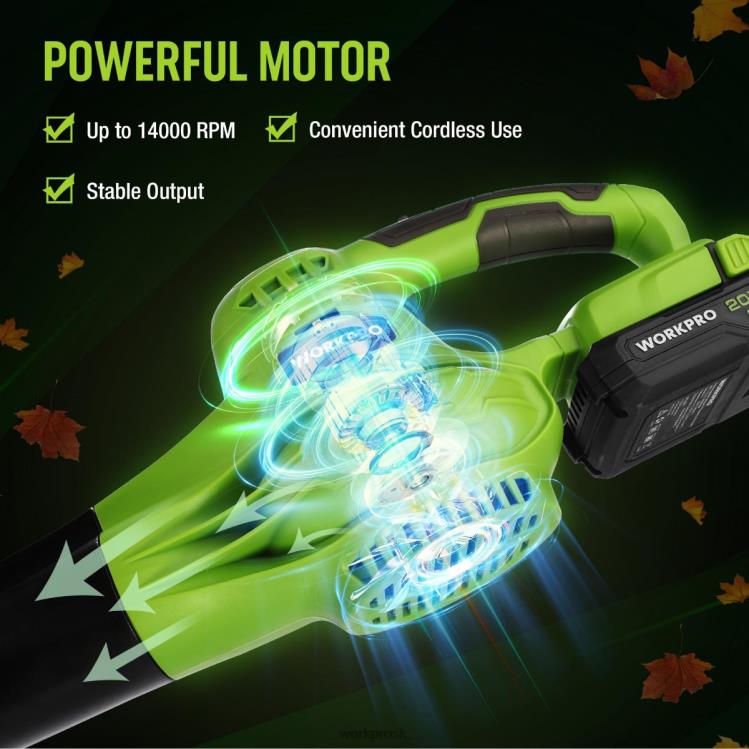 WORKPRO20V ľahký mini akumulátorový fúkač lístia s batériou a nabíjačkou, 2-rýchlostné ovládanie B2HZ303 nástroj