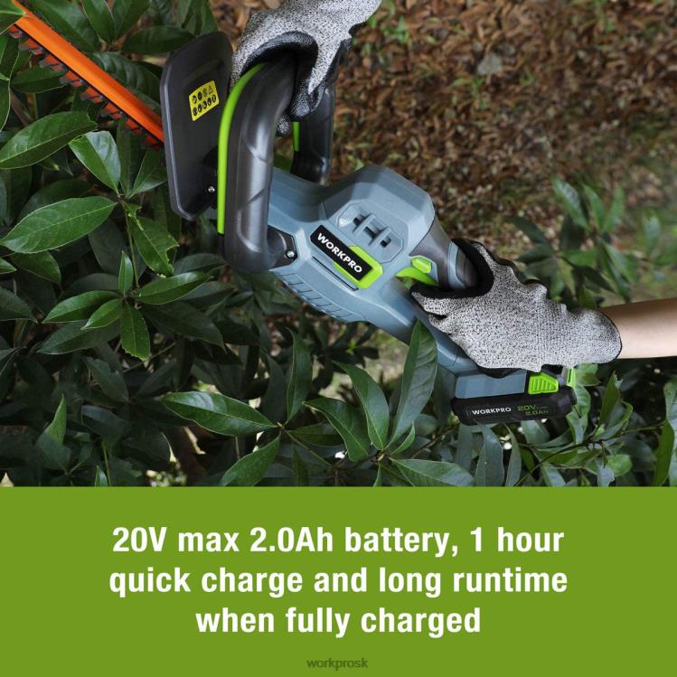 WORKPRO20V akumulátorové nožnice na živý plot s dvojitou čepeľou elektrické záhradnícke náradie 2,0 Ah batéria a 1 hodinová rýchlonabíjačka sú súčasťou balenia B2HZ295 nástroj