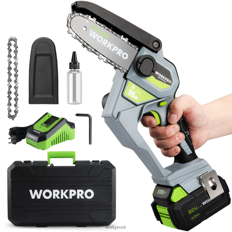 WORKPRO20V bezkomutátorová akumulátorová kompaktná reťazová píla s batériou 4,0 Ah a náhradnou reťazou B2HZ298 nástroj