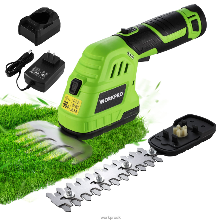 WORKPRO2v1 12V elektrické akumulátorové nožnice na živý plot na trávu a ručné nožnice na kríky, s 2,0ah nabíjateľnou lítium-iónovou batériou a 1-hodinovou rýchlonabíjačkou B2HZ301 nástroj