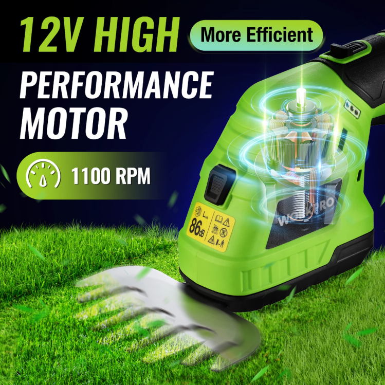 WORKPRO2v1 12V elektrické akumulátorové nožnice na živý plot na trávu a ručné nožnice na kríky, s 2,0ah nabíjateľnou lítium-iónovou batériou a 1-hodinovou rýchlonabíjačkou B2HZ301 nástroj