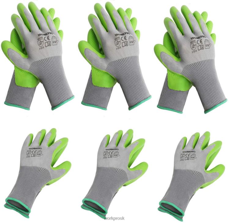 WORKPRO6 párov záhradných pracovných rukavíc s dlaňou potiahnutou eko latexom B2HZ275 nástroj