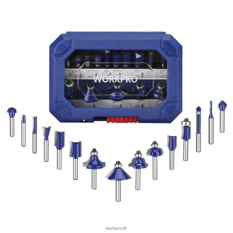 WORKPRO15 ks súprava frézovacích bitov, 1/4-palcové stopkové frézy z karbidu volfrámu B2HZ130 nástroj